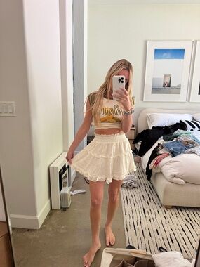 Cream Ruffle Mini Skirt